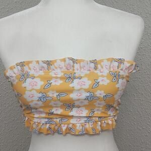 Nasty Gal Floral Tube Bandeau Top 8 Yellow/White Dopamine Boho Coconut Girl Twee